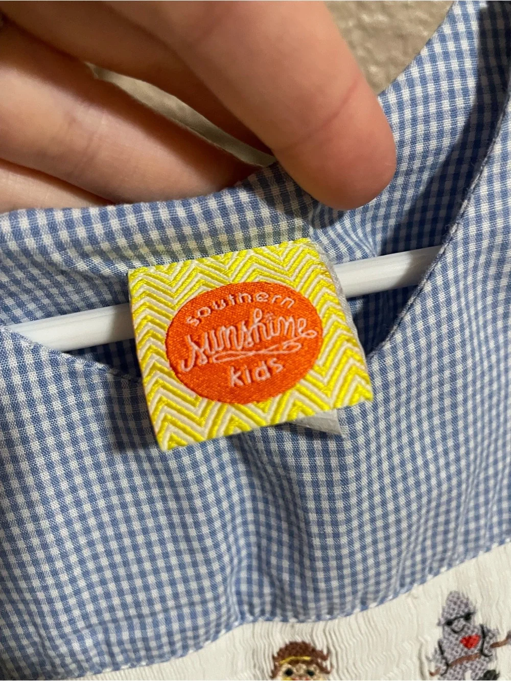 Southern Sunshine Kids Blue Gingham Kids Romper with Smocked Wizard of Oz Motif